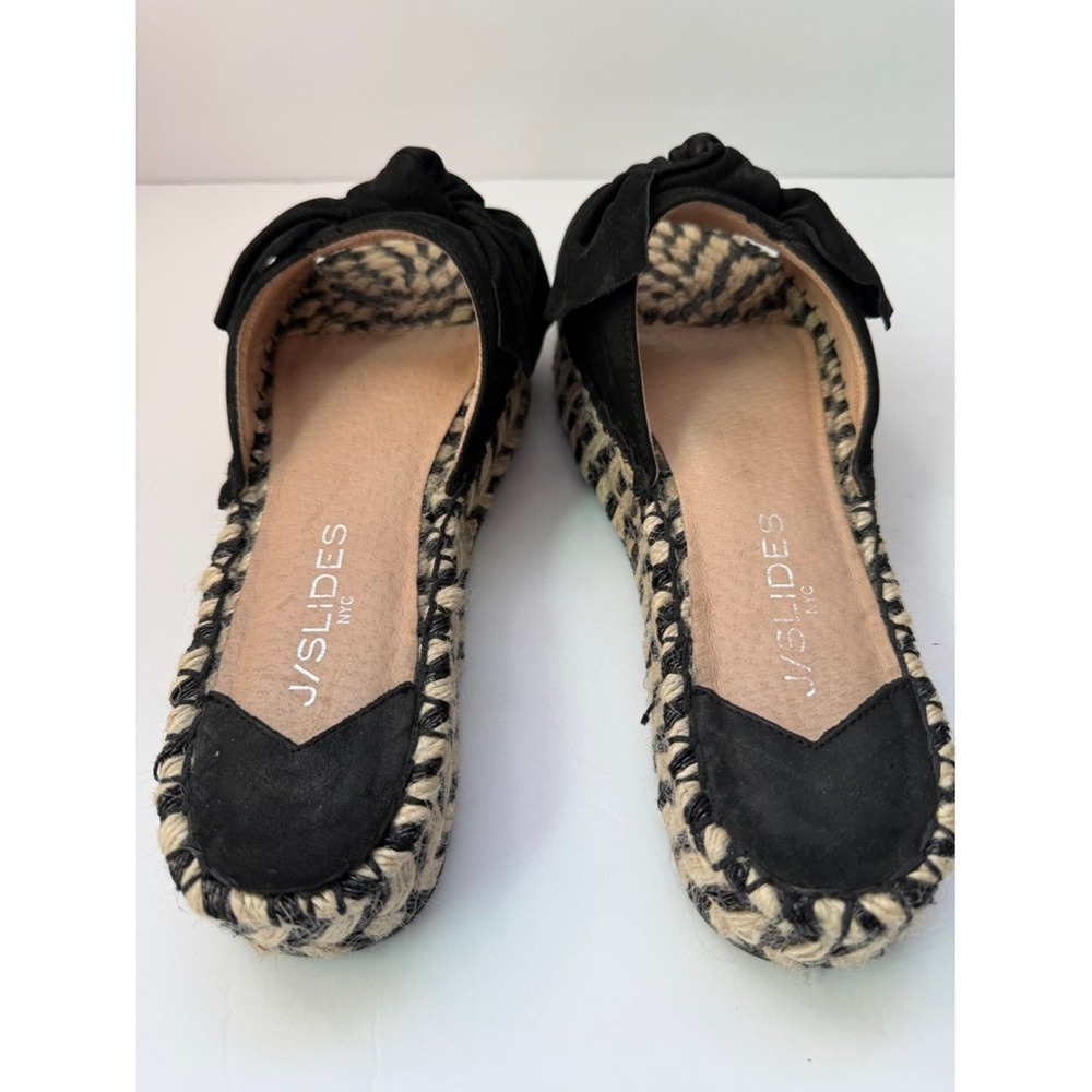 J/Slides Black‎ Bow Espadrille Mules Slip On Platform Sandals Women's Size - Picture 7 of 8